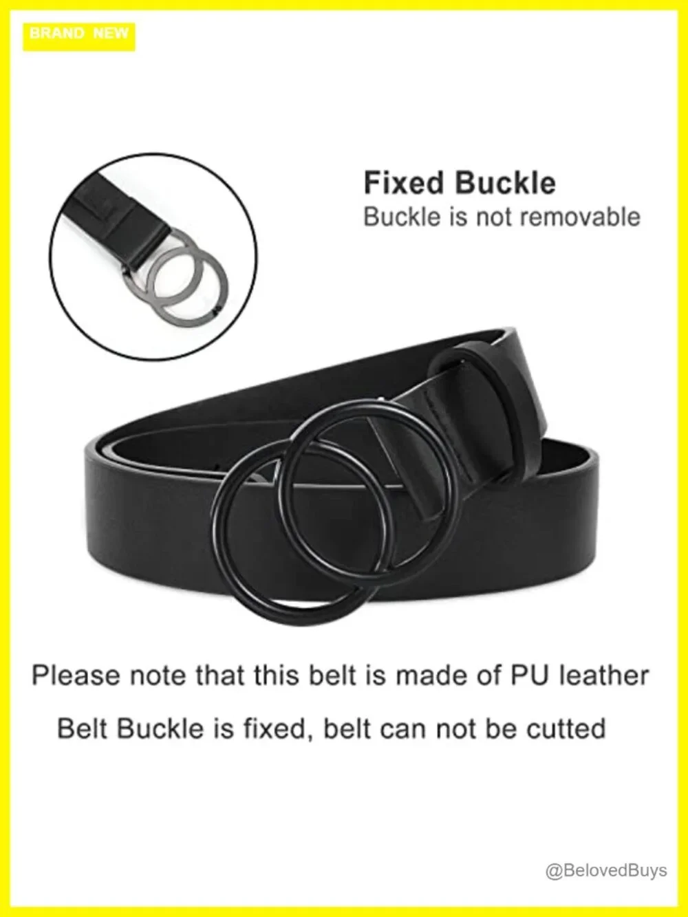 Women Faux Leather Double O-Ring Belt for Jeans Dress